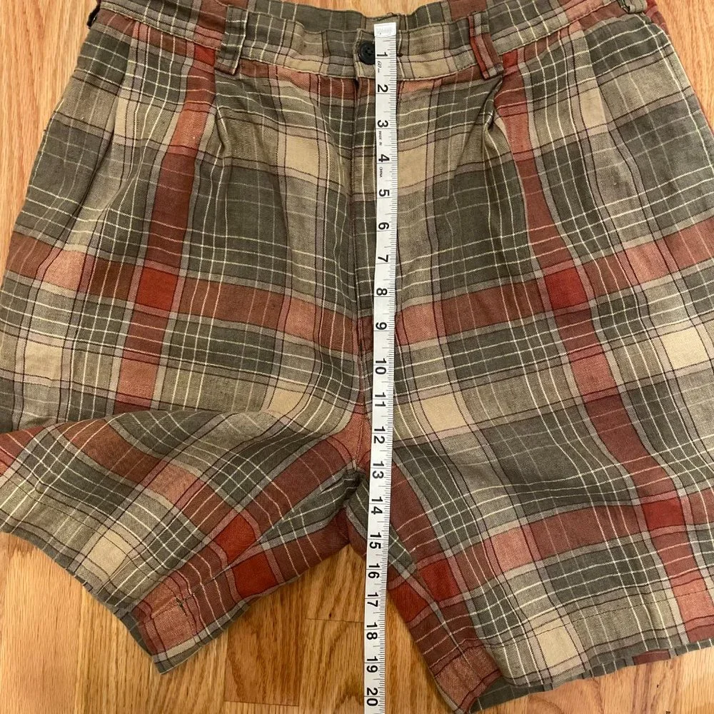 Nautica Skipper Plaid 100% Linen Pleated Shorts Men's Size 34 - Picture 8 of 8